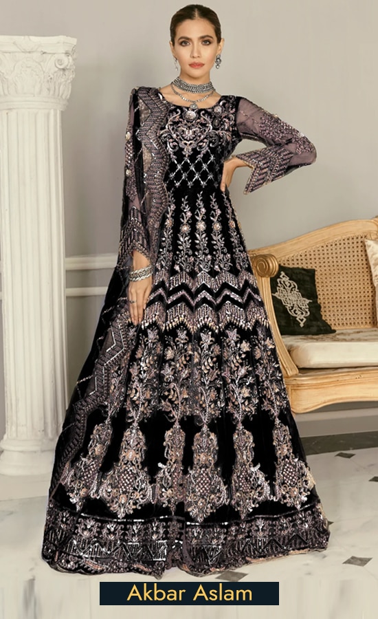 Akbar Aslam Embroidered Net Wisteria Black Dress 3