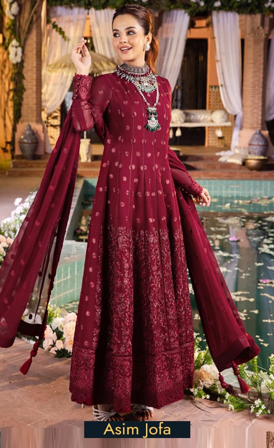 Buy Asim Jofa Embroidered Chiffon AJM05 Dress Now
