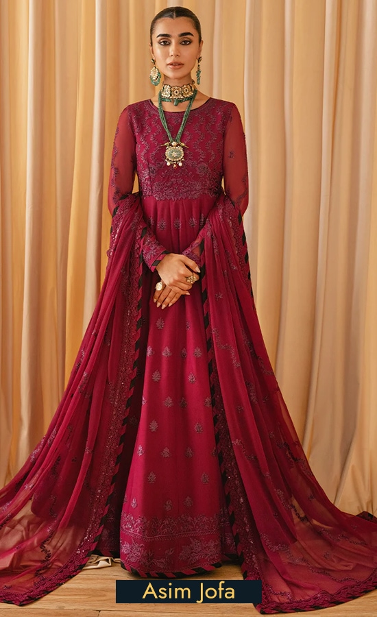 Buy Asim Jofa Embroidered Chiffon AJM08 Dress Now
