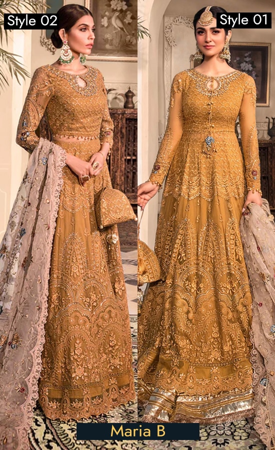 Buy Maria B Embroidered Pure Chiffon Mustard Bd2606 Dress Now