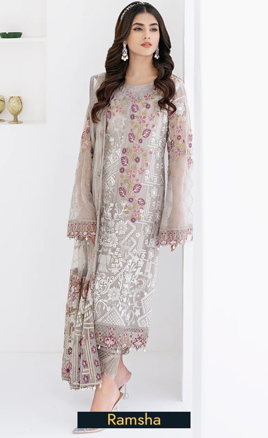 Buy Ramsha Embroidered Chiffon A608 Dress Now