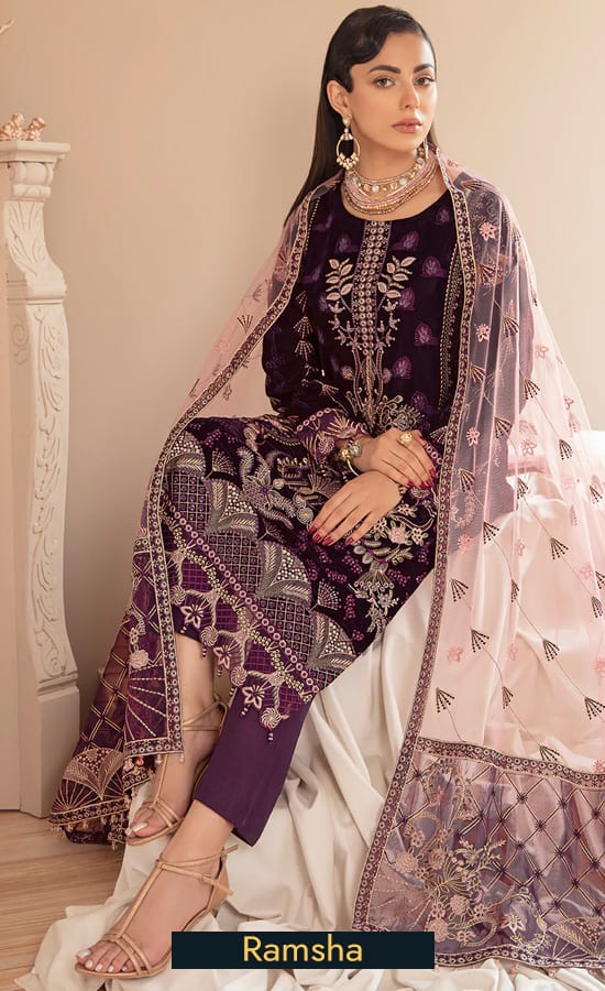 Ramsha Embroidered Velvet V505 Dress (3)