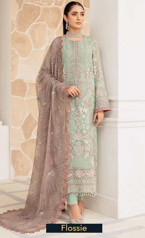Shop Flossie Embroidered Chiffon Lustre Beryl (A) Dress Now