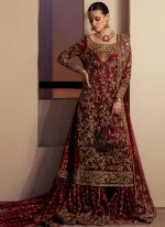 Deep Red Bridal Gharara Dress