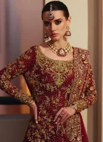 Deep Red Bridal Gharara Dress