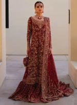 Deep Red Bridal Gharara Dress