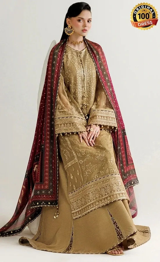 Brown colour salwar kameez for wedding guests with elegant embroidery and traditional detailing