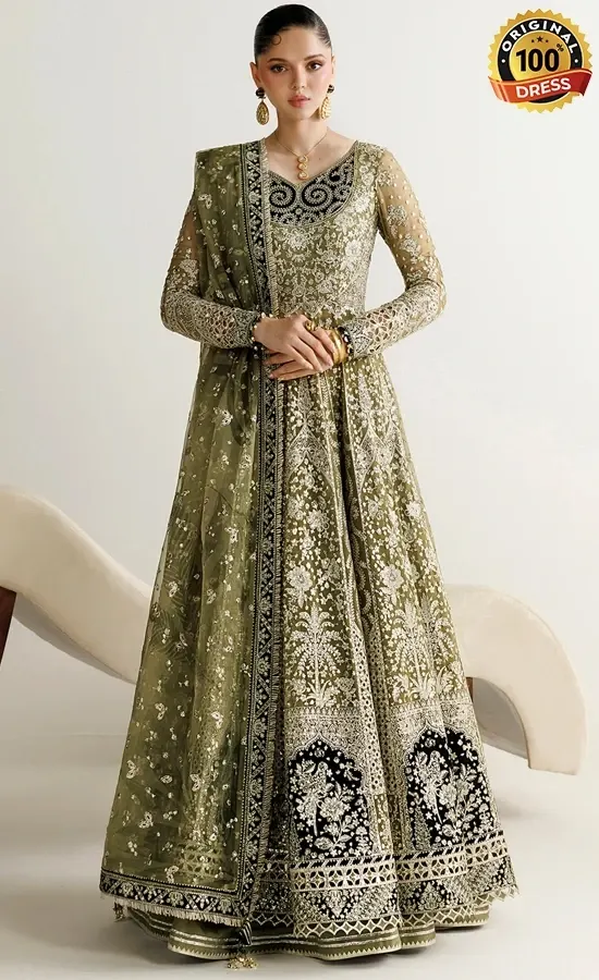 Green Colour Lehenga Choli For Wedding Guests Green colour lehenga choli for wedding guests with elegant hand embroidery and chiffon detailing