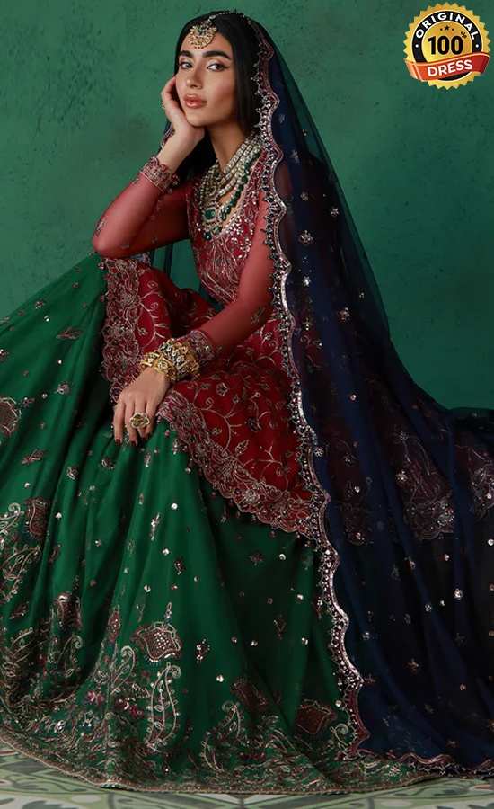 Pakistani green sharara for wedding guests with traditional embroidered detailing