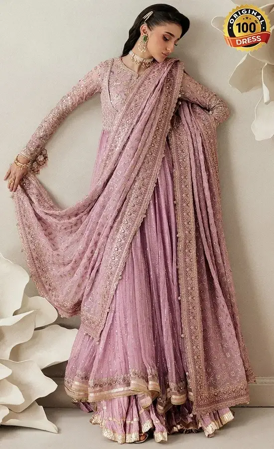 Purple embroidered Anarkali maxi dress with chatta patti, threadwork and intricate embellishments