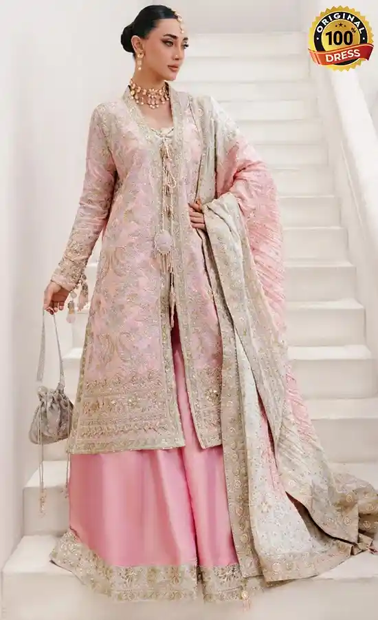 Embroidered dusty pink salwar kameez for wedding guests from the Casabella Collection