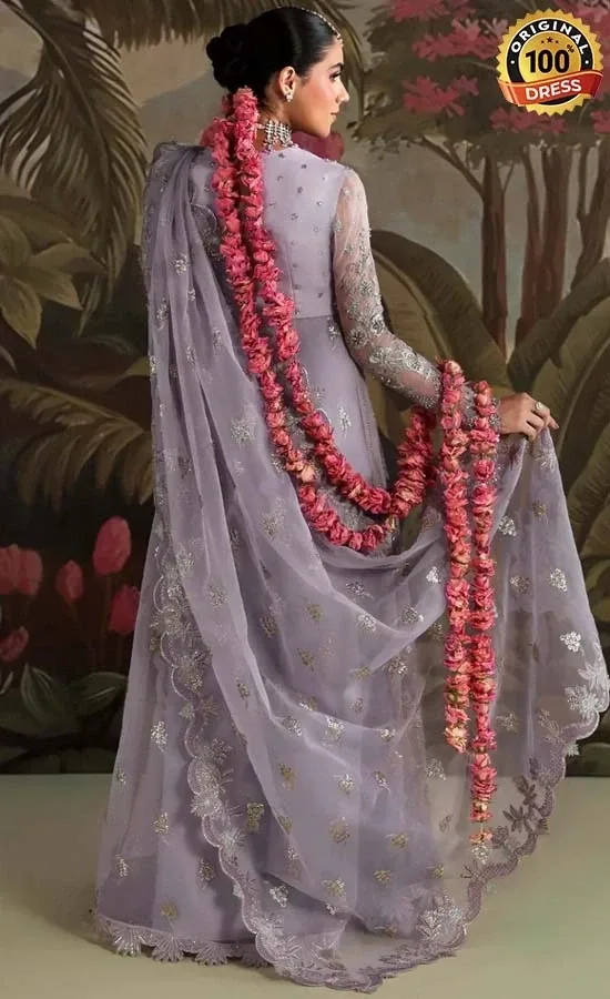 Embroidered lilac maxi dress for wedding guests from the Luxury Wedding Collection