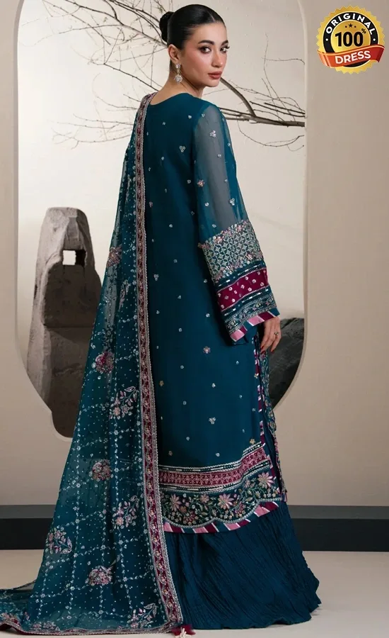 Embroidered navy blue salwar kameez for wedding guests from Pashmina Collection
