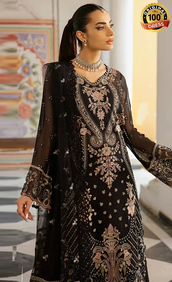 Black Chiffon Salwar Kameez For Wedding Guests