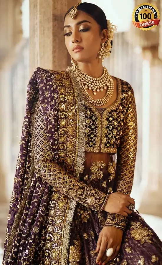 Pakistani patchwork lehenga for wedding guests with embroidered velvet and traditional detailing