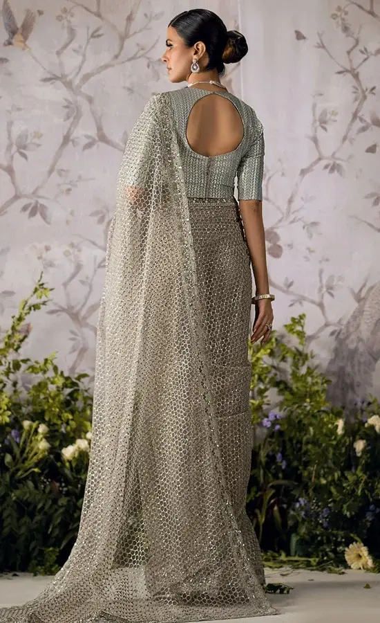 Gray Color Saree For Wedding Guests