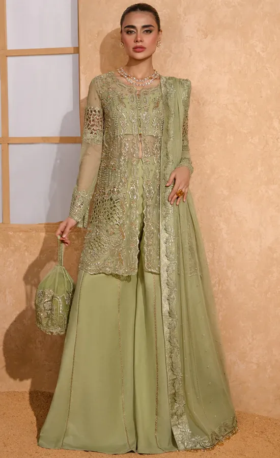 sage green indian wedding dress Sage Elegance Lehenga Set
