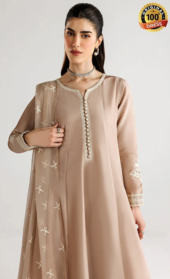 Embroidered floral salwar kameez for wedding guests crafted in Ramen silk