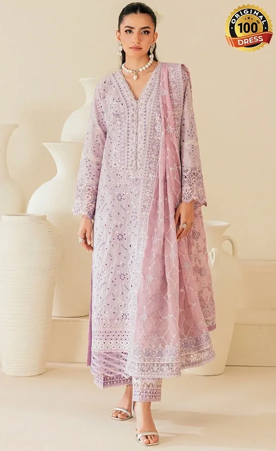 Lilac Pakistani Dress For Wedding Guests Lilac Pakistani dress for wedding guests with elegant hand embroidery and lawn fabric