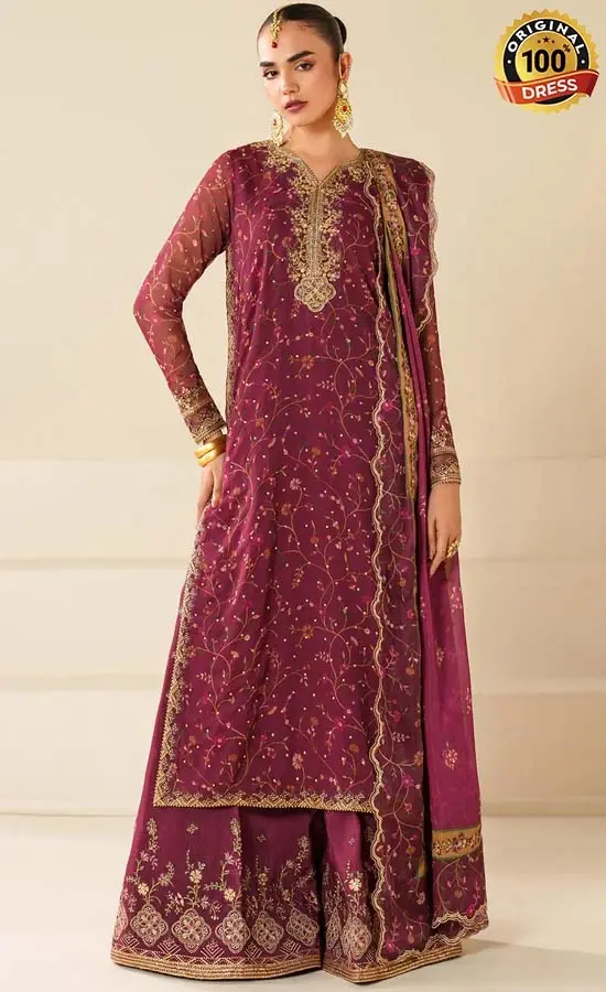 Baroque PK Embroidered Chiffon UF-4277 Dress (4) Baroque PK Embroidered Chiffon UF-4277 Dress (4)