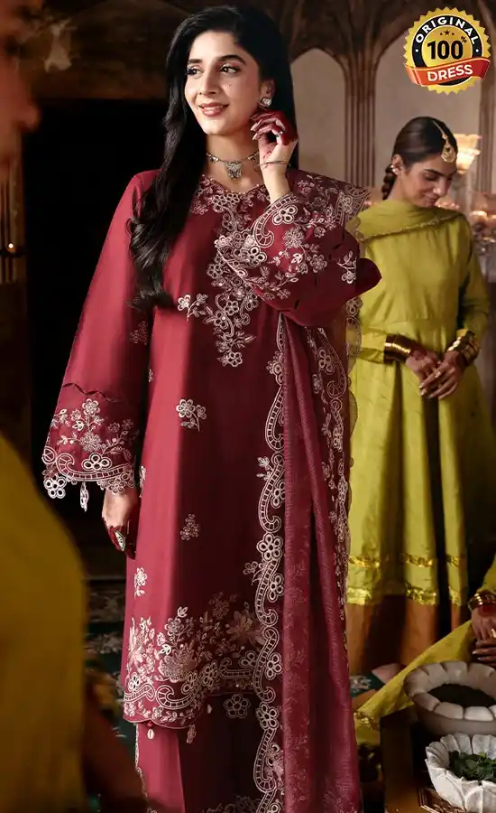 Cross Stitch PK Embroidered Lawn Crimson Drape Dress (1) Cross Stitch PK Embroidered Lawn Crimson Drape Dress (1)