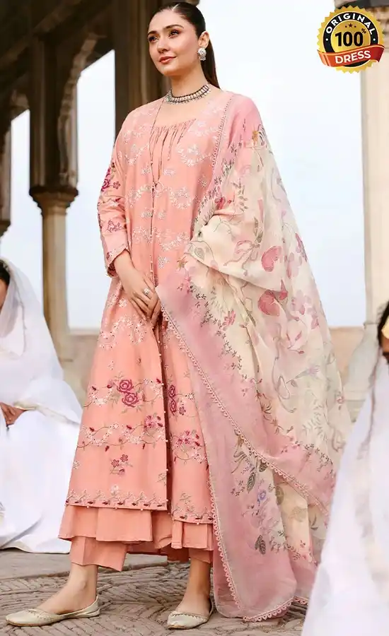 Cross Stitch PK Embroidered Lawn Dusky Rose Dress (1)