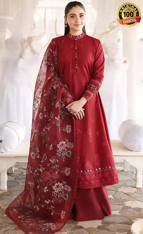 Cross Stitch PK Embroidered Lawn Rouge Flare Dress (4)