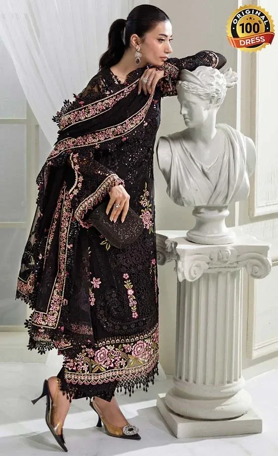 Maria B Embroidered Chiffon MPC-25-104 Dress (2)
