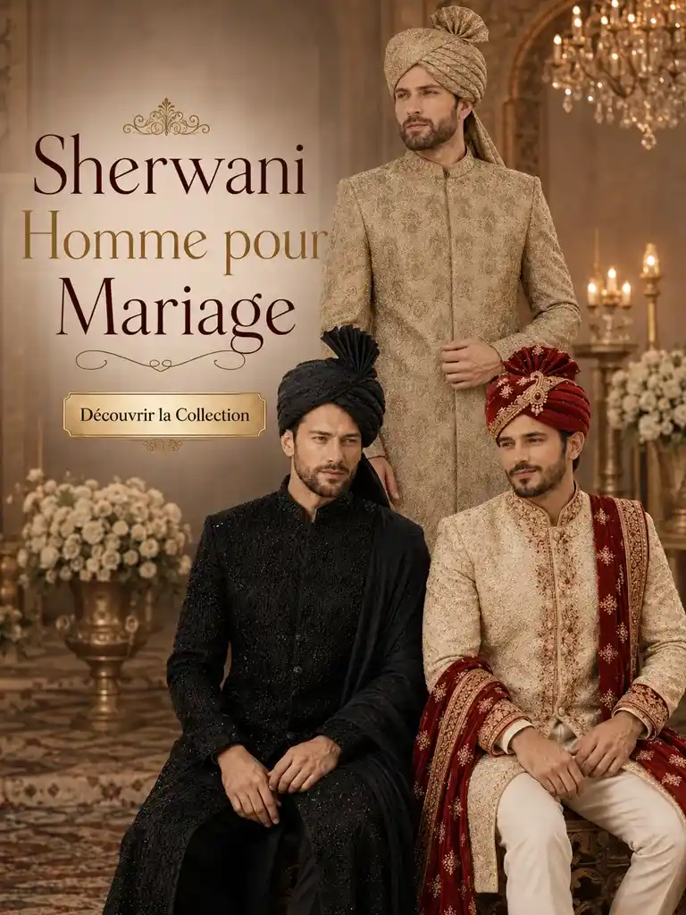 Sherwani homme pour mariage pakistanais – tenues de marié traditionnelles brodées et élégantes