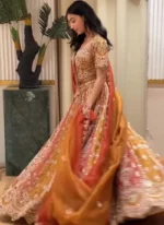 Sweetheart Neckline Lehenga Choli in Orange Video