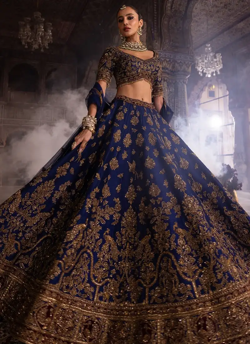 Peacock Bridal Lehenga Choli in Navy Blue Video