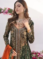 Bottle Green Open Gown with Orange Dupatta Video