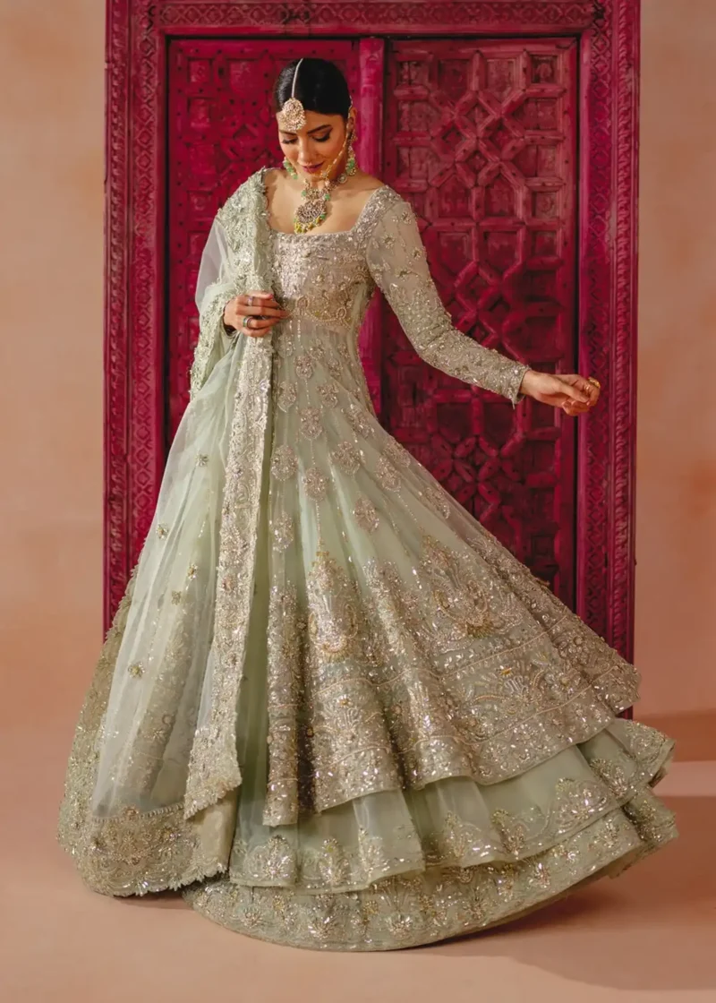 Sea Green Wedding Lehenga for Bride Sea green wedding lehenga for bride with elegant embellishments and traditional bridal detailing