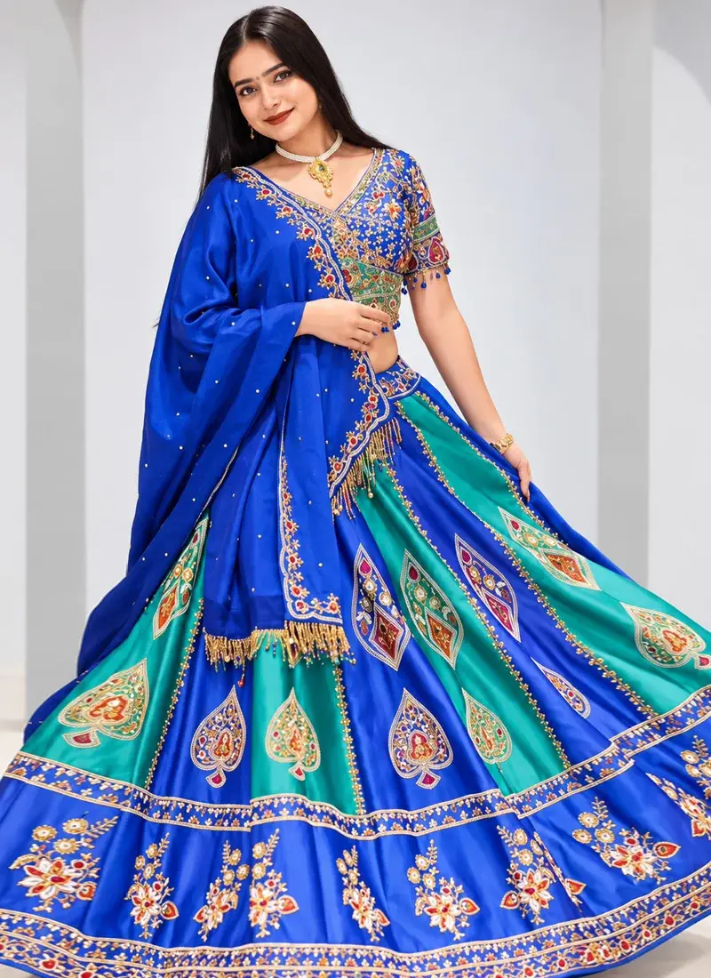 Royal Blue Lehenga with Teal Panels Video