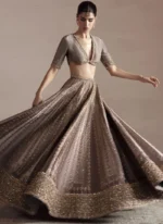 Gray Baraat Lehenga Choli with Criss-Cross Keyhole Back Video