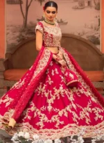 Fuchsia Baraat Lehenga Choli with Gold Floral Arches Video