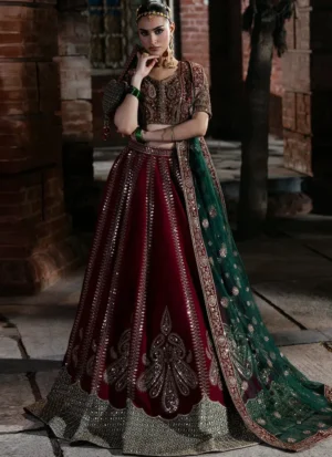 Hot pink lehenga choli, side detail showing metallic blouse embroidery and vertical sequin vines